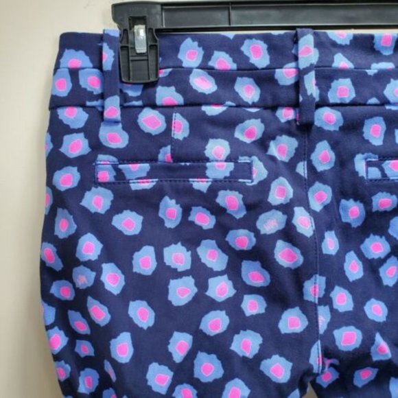 Lilly Pulitzer printed luxury capris Spotted Ankle Pants Zip navy pink Sz 0 flat - Picture 3 of 11